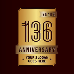 136 years anniversary design template. One hundred and thirty-six years celebration logo. Vector and illustration.