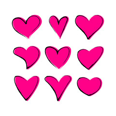 Cute set of hearts with different shapes isolated on white background. Vector illustration