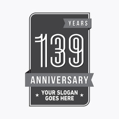 139 years anniversary design template. One hundred and thirty-nine years celebration logo. Vector and illustration.