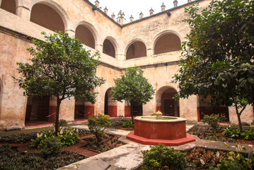 Fototapeta na wymiar interior ancient catholic convent mexico wall decoration