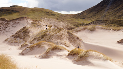 Sandwood Bay dunes and beach in Sutherland county of Scotland, United Kingdom.