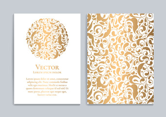 Abstract golden greeting card design on a white background. Luxury vector ornament template. Great for invitation, flyer, menu, brochure, wallpaper, decoration, packaging or any desired idea.