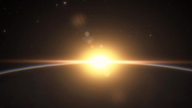 Amazing Sunrise Over The Earth. View Of Planet Earth From Space. 3d animation