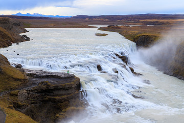 Beautiful panoramic view of Gullfoss waterfall.This waterfall very huge.Most of the time use for advertising and film entertainment scene for Heaven