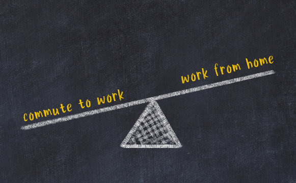 Chalk board sketch of scales. Concept of balance between work from home and commute to work