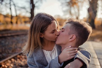 Fototapeta premium Couple in love, Girl and boy, Fall season, People in Relationship, Berlin city