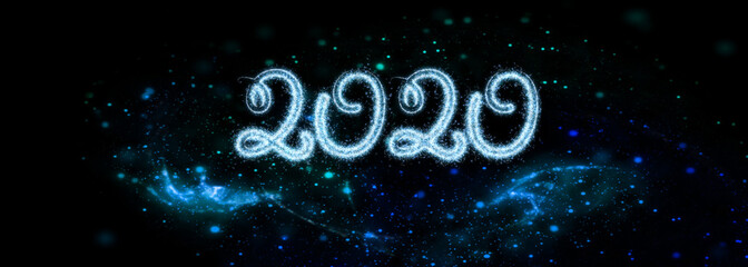 Silvester - New Year 2020 blue sparkles - Banner
