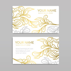 White and gold vintage business card. Luxury vector ornament template. Great for invitation, flyer, menu, brochure, postcard, background, wallpaper, decoration, packaging or any desired idea.