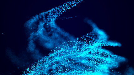 Fototapeta premium A whirlwind of luminous particles. Blast futuristic wave. Digital background. 3D rendering.