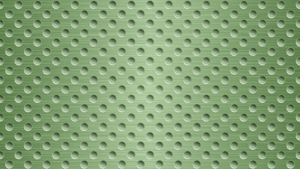 Abstract metal background with holes in light green colors