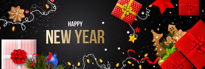 Happy New Year Banner Vector. Happy New Year Greeting Card. New Year's Design Vector - New Year Background.