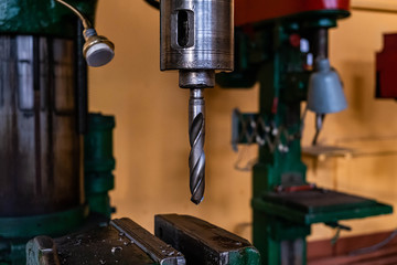 old Soviet lathe machine and turning machine working in the railway depot