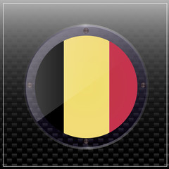 Fototapeta premium Transparent button with flag of Belgium. Colorful illustration with flag for web design. Illustration with black background.