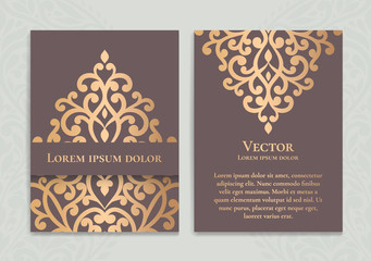 Brown and gold luxury invitation card design. Vintage ornament template. Can be used for background and wallpaper. Elegant and classic vector elements great for decoration.