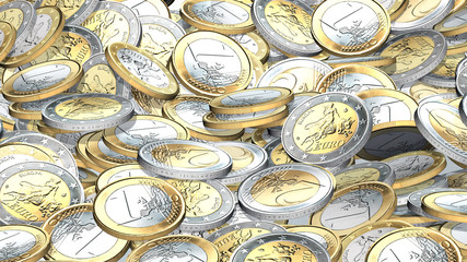 Money treasure, 1 and 2 Euro coins with Europe symbol