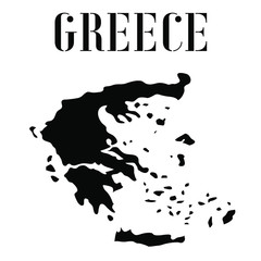 Greece solid country outline silhouette, Black and white vector illustration with isolated object and symbols on background with text. From world map countries set