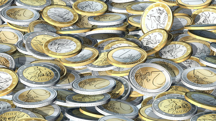 Money treasure, 1 and 2 Euro coins with Europe symbol