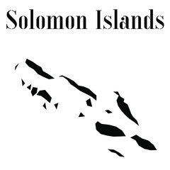 Solomon Islands  solid country outline silhouette, Black and white vector illustration with isolated object and symbols on background with text. From world map countries set