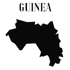 Guinea solid country outline silhouette, Black and white vector illustration with isolated object and symbols on background with text. From world map countries set