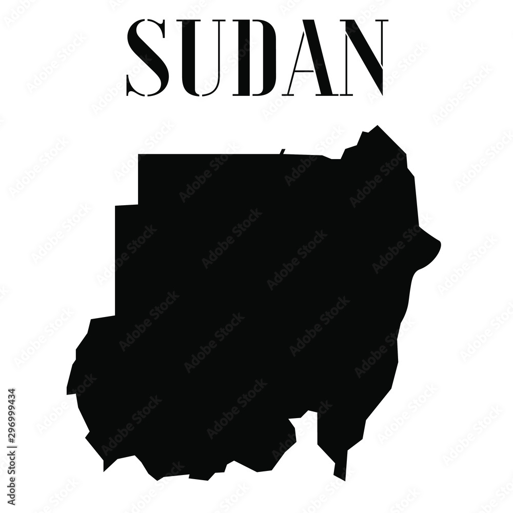 Fototapete sudan solid country outline silhouette, black and white vector illustration with isolated object and