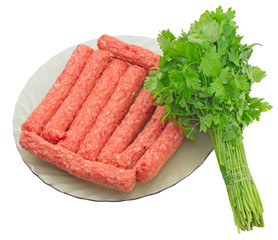 German grilled pork sausages with lettuce
