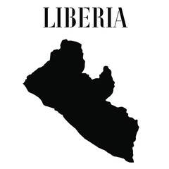 Liberia solid country outline silhouette, Black and white vector illustration with isolated object and symbols on background with text. From world map countries set