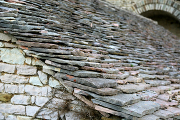 Unique slate roofs in Gjirokastra Albania.