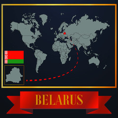 Belarus solid country outline silhouette, realistic globe world map template, atlas for infographic, vector illustration, isolated object, background, national flag. countries set 