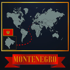  Montenegro solid country outline silhouette, realistic globe world map template, atlas for infographic, vector illustration, isolated object, background, national flag. countries set 