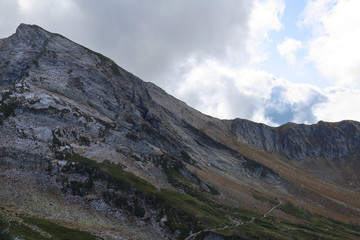 Picturesque mountain range in early autumn