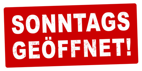 nlsb1153 NewLongStampBanner nlsb - german banner (deutsch) - Beschriftung / Stempel: Sonntags geöffnet! - einfach / rot / Vorlage - 2zu1 - new-version - sonntag sign / xxl g8650