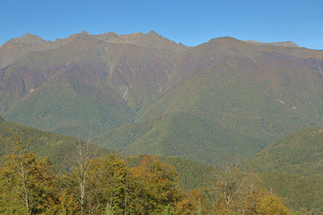 Picturesque mountain range in early autumn