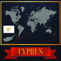 Cyprus solid country outline silhouette, realistic globe world map template, atlas for infographic, vector illustration, isolated object, background, national flag. countries set 