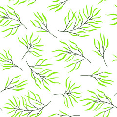 Green Plant Stem Seamless Pattern