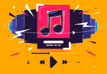 Rugzak vector illustration of music songs playlist concept, track list, music listening icons © Leonid