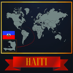 Haiti solid country outline silhouette, realistic globe world map template, atlas for infographic, vector illustration, isolated object, background, national flag. countries set 