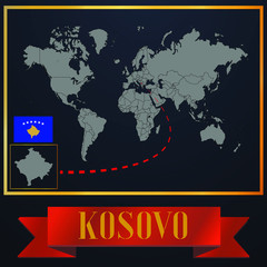 Kosovo solid country outline silhouette, realistic globe world map template, atlas for infographic, vector illustration, isolated object, background, national flag. countries set 