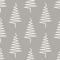 Seamless pattern. White Christmas tree on gray background. New Year.