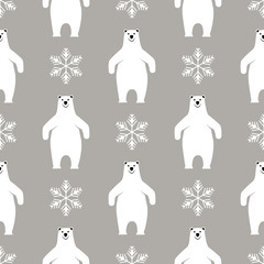 Christmas seamless pattern. Polar bear on gray background.