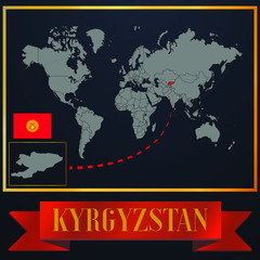 Kyrgyzstan solid country outline silhouette, realistic globe world map template, atlas for infographic, vector illustration, isolated object, background, national flag. countries set 