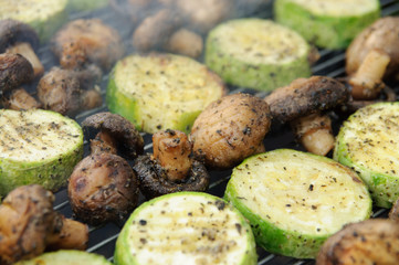 Vegetarian meat-free zucchini and mushrooms barbeque or shashlik