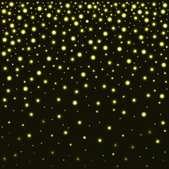 Glow gradient gold glitter confetti. Fallen circle background. Bright explosion for invitation card. Anniversary, birthday, celebration template. Bright glitter illustration vector.