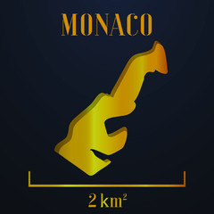 Monaco golden solid country outline silhouette, realistic piece of world map template, for infographic, vector illustration, isolated object, background. From all countries set 