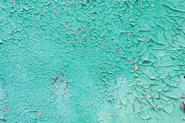 Turquoise crack paint wall background