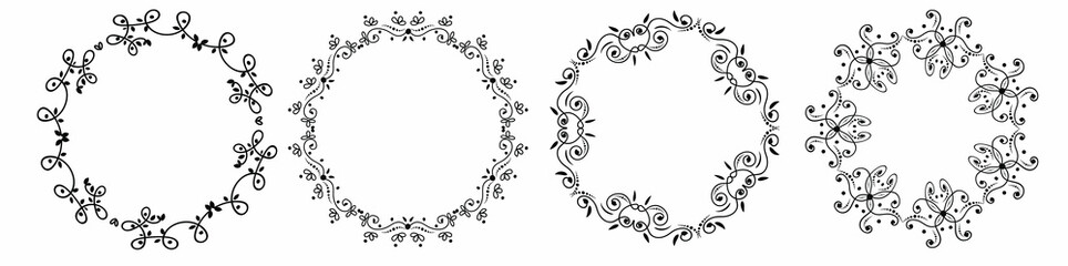 Set wreaht vector with flowers and leaves. Wreath ornaments illustration.