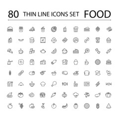 Food Line Icons Set Collection. Bakery, Seafood, Vegetables, Fruit, Coffee, Meat, Fastfood. Vector illustration eps10.