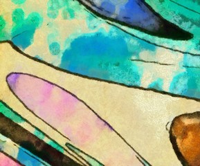 Abstract chaotic watercolor spots and lines on vintage paper. Artistic drawing texture background.