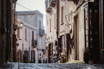 Street of the ancient city of Erice. Sicily, Italy