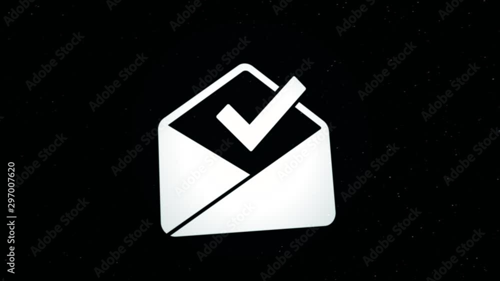 Poster digital animation of white moving particles forming the email icon on black background. animation. t