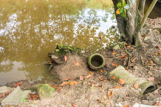 Broken sewage pipes by a mangrove near the historic center of Igarassu - Pernambuco, Brazil